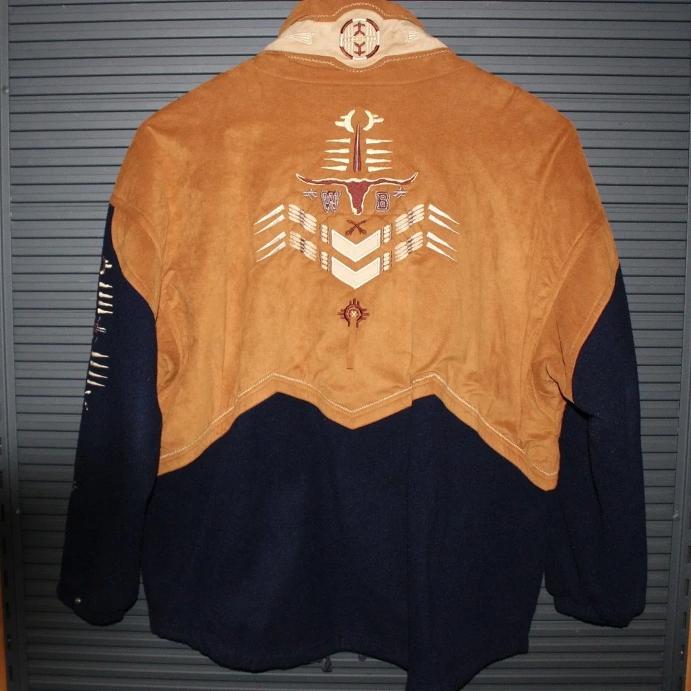 Bogner Jacket Mens XL Brown Navy Blue Fleece 1/4 Zip Western Southwestern VTG